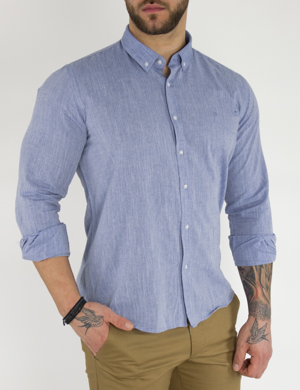 Ανδρικό μπλε μονόχρωμο πουκάμισο SL65 φωτογραφία